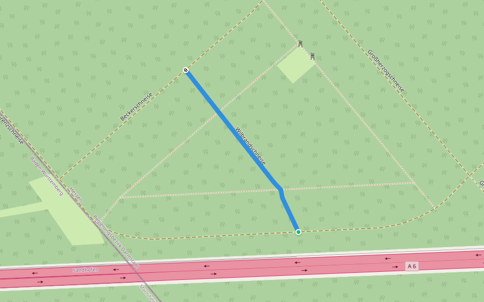 Wilbrandschneise walking route map in Viernheim