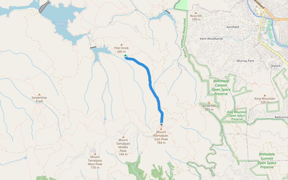 East Peak Fire Trail walking route map in Kentfield