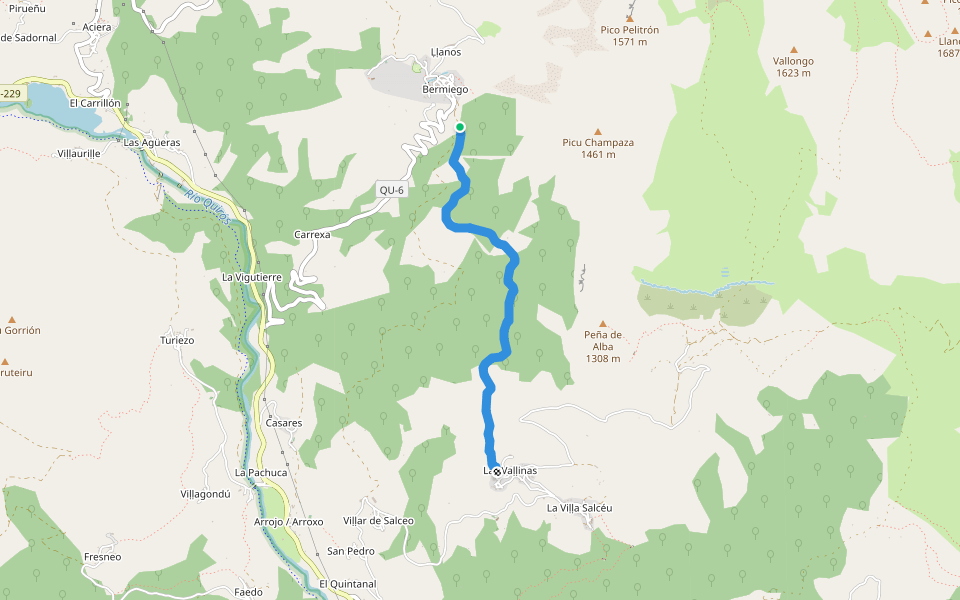 Camín de Samelchor walking route map in Bermiego