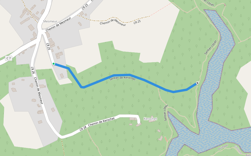 Sentier de Kerochet walking route map in Névez