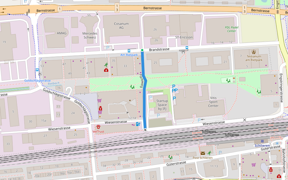 Färbiweg walking route map in Schlieren