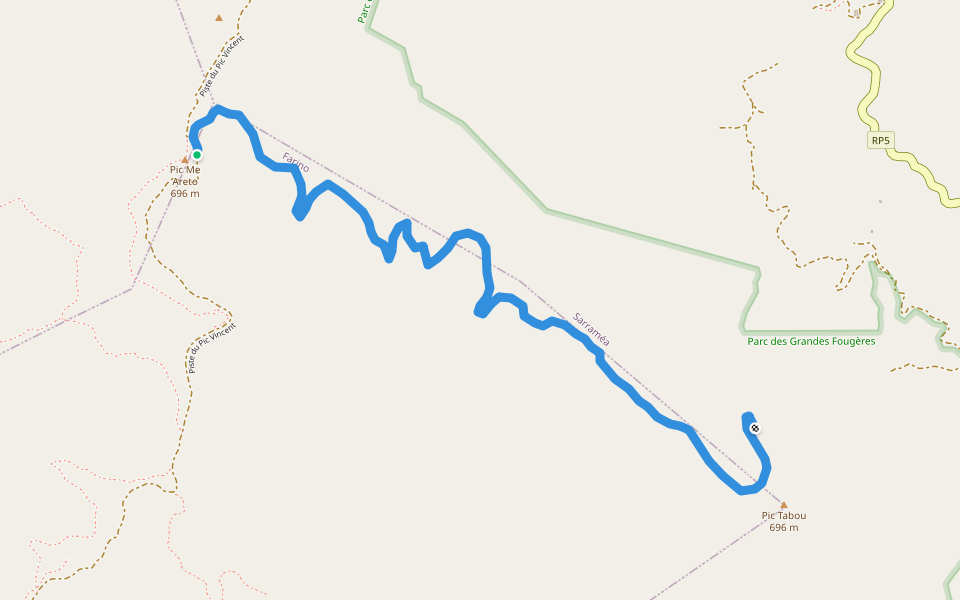 Sentier du pic Tabou walking route map in Farino