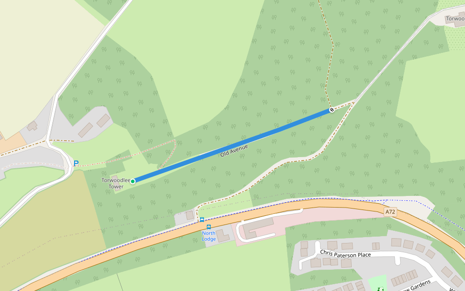 Old Avenue walking route map in Galashiels