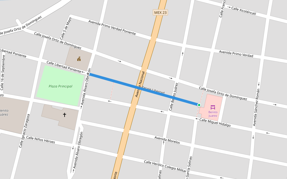 Pasaje Libertad walking route map in Tlaltenango de Sánchez Román