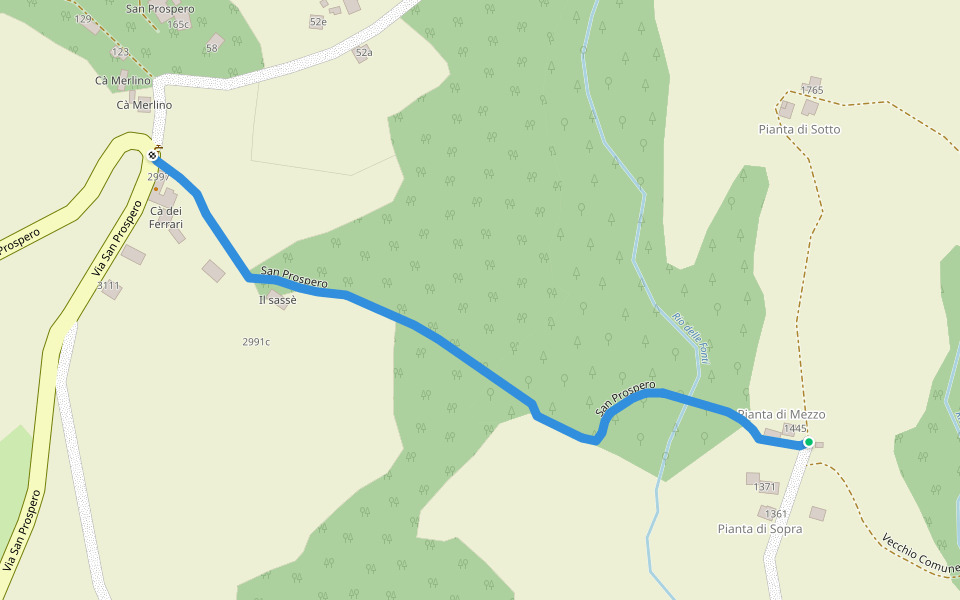 San Prospero walking route map in Savigno