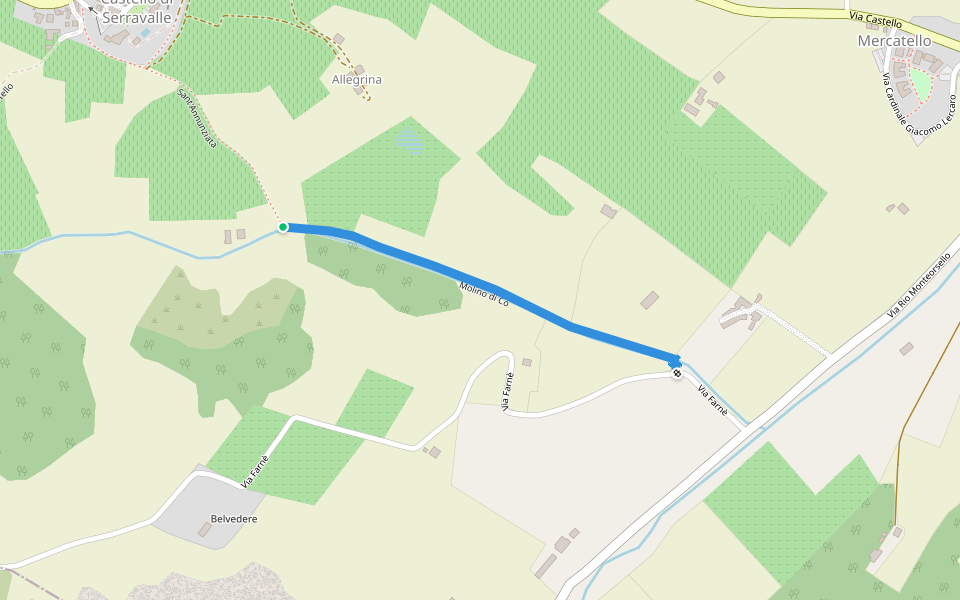 Molino di Cò walking route map in Castello di Serravalle