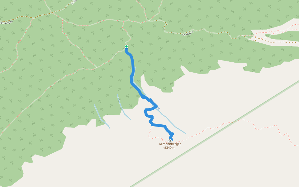 Allmannberget via Storskardet walking route map in Oppdal