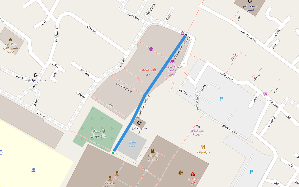 راسته‌ی بازار شهر‌ری walking route map in Rey