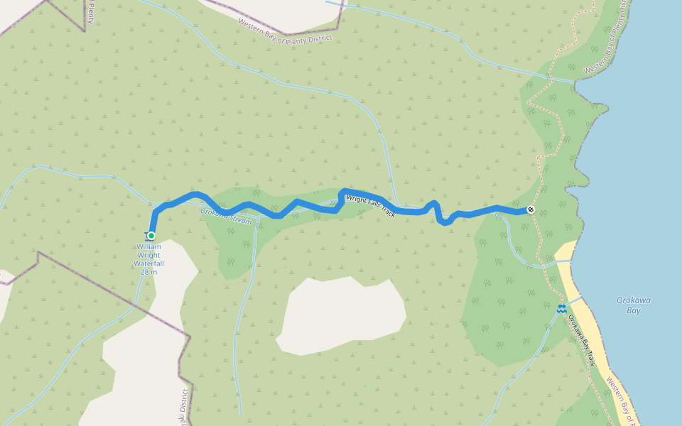 Wright Falls Track walking route map in Waihi Beach