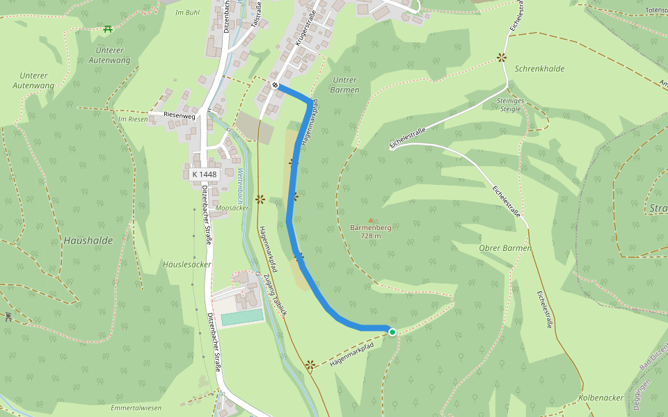 Hägenmarkpfad walking route map in Bad Ditzenbach