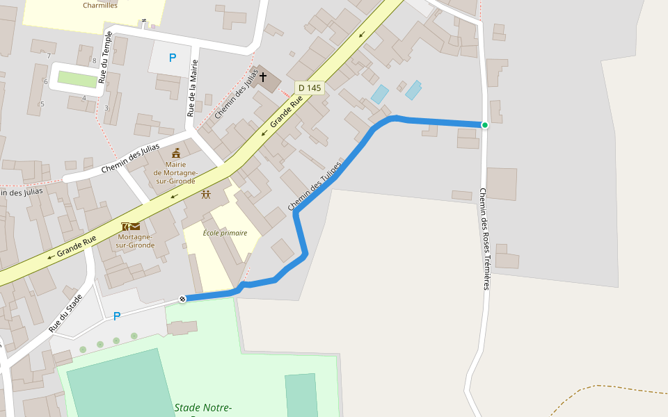 Chemin des Tulipes walking route map in Mortagne-sur-Gironde