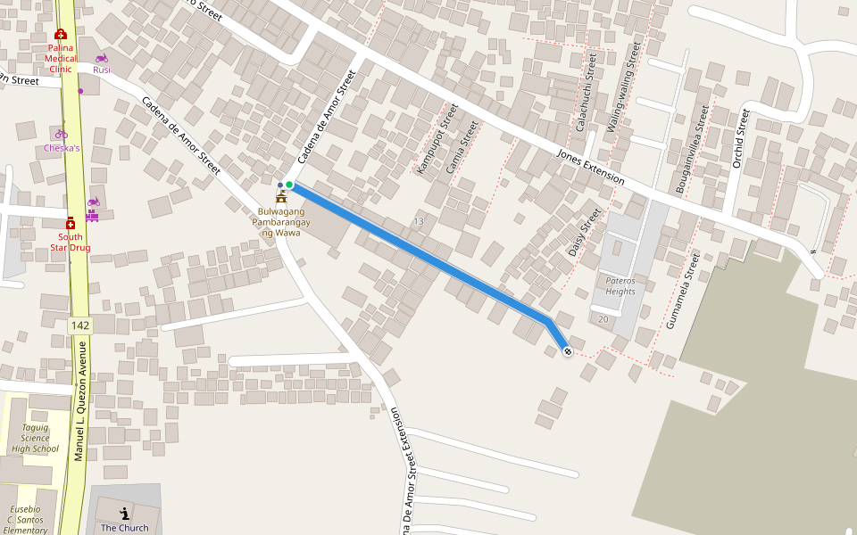 Dama Noche Street walking route map in Taguig