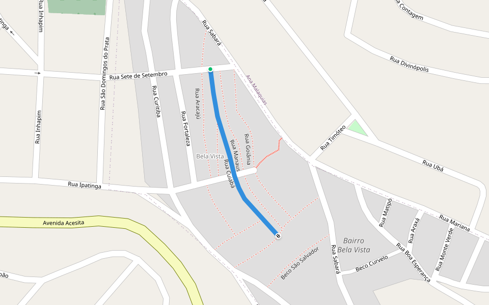 Rua Cuiabá walking route map in Timóteo