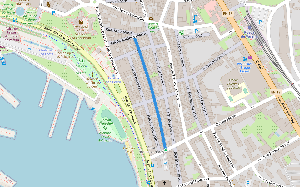 Rua da Lapa walking route map in Póvoa de Varzim