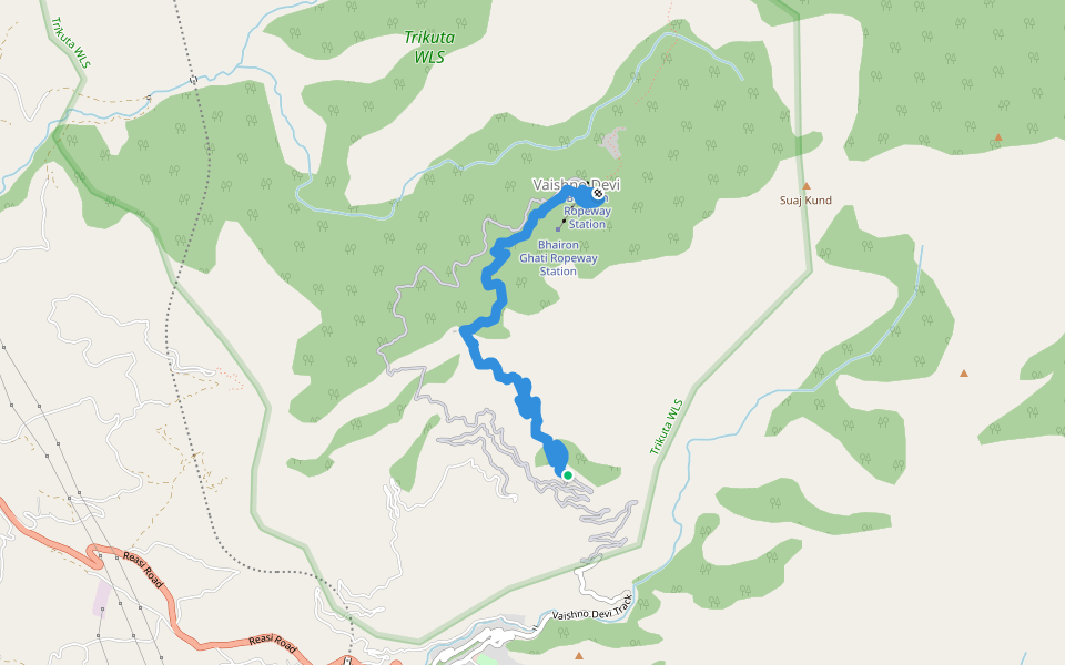 Hathimata Route walking route map in Vaishnodevi