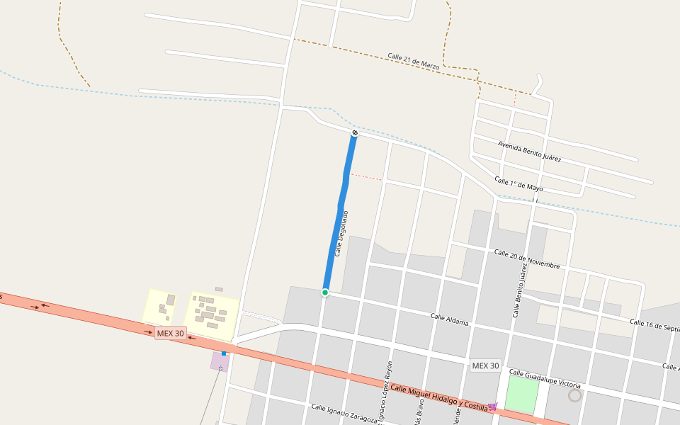 Calle Degollado walking route map in Nadadores