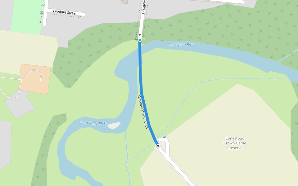 Glasgow Street South walking route map in Conestogo