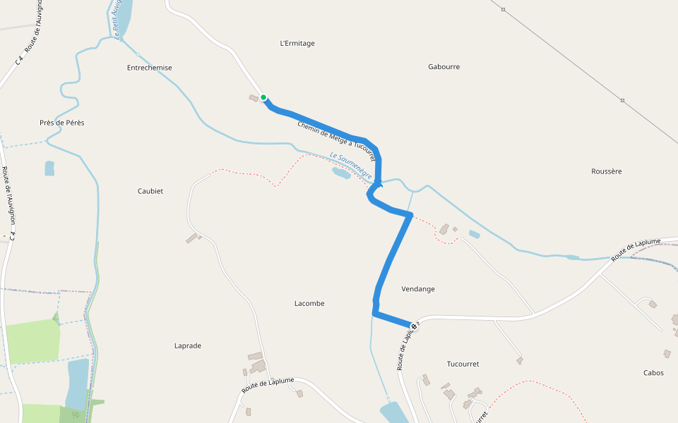 Chemin de Metgé à Tucourret walking route map in Saint-Vincent-de-Lamontjoie