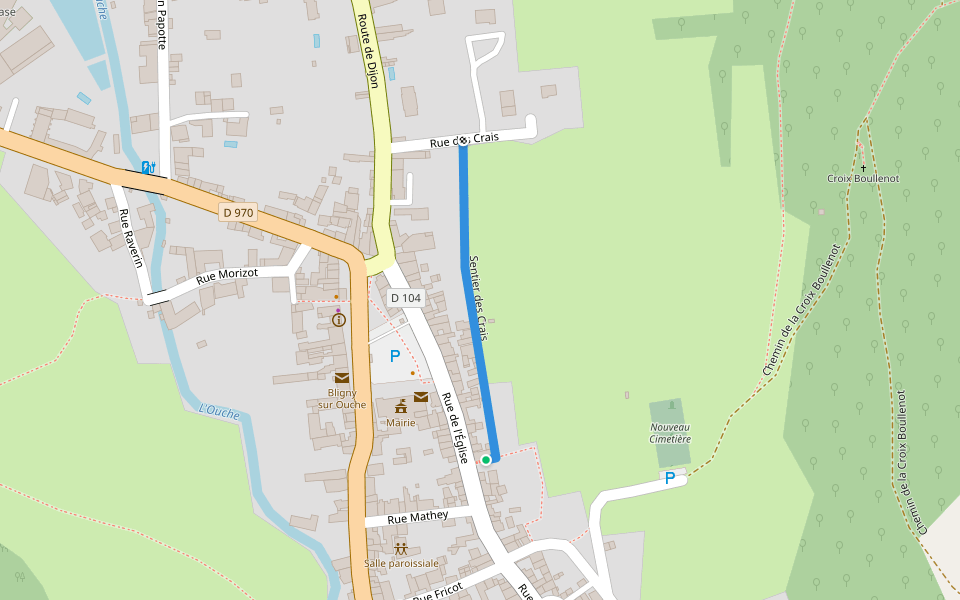 Sentier des Crais walking route map in Bligny-sur-Ouche