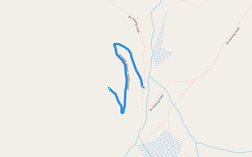 Unused, closed, mining road walking route map in El Juncal