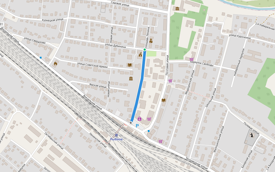 площадь Ленина walking route map in Rybnoye