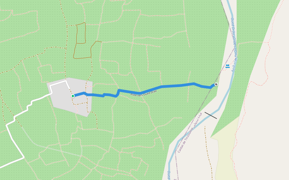 Piste vers Oued Draa walking route map in Zagora