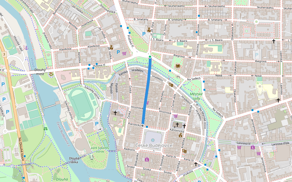 Krajinská walking route map in České Budějovice