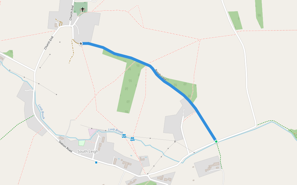 Bonds Lane walking route map in South Leigh