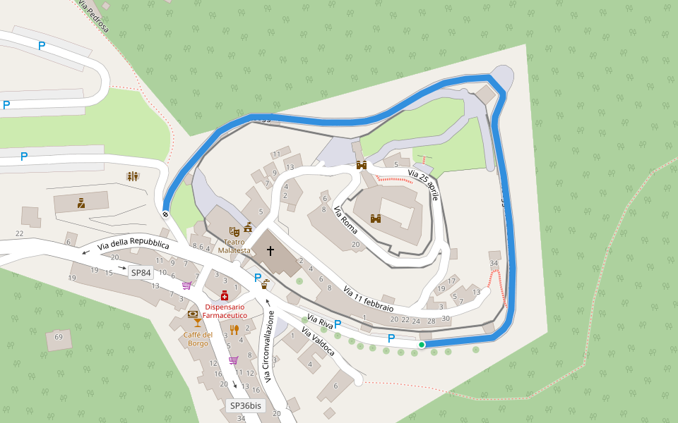 Passeggiata di Donna Costanza walking route map in Montefiore Conca