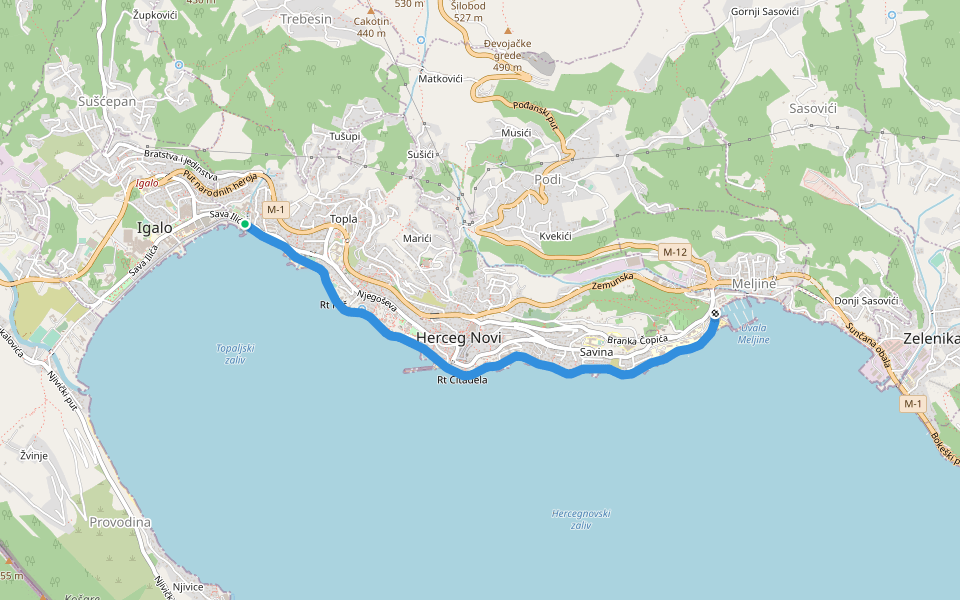 Šetalište 5 Danica walking route map in Igalo