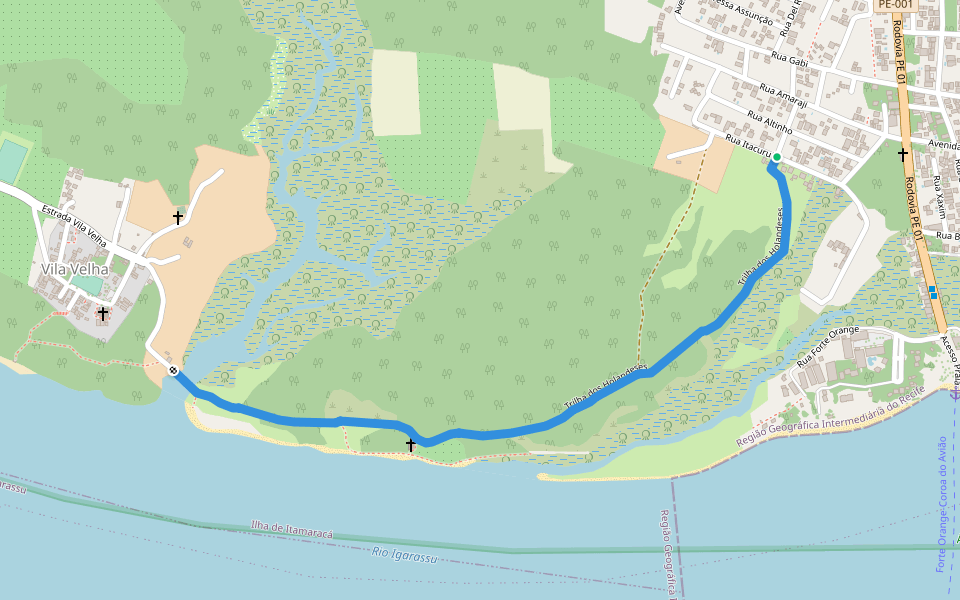 Trilha dos Holandeses walking route map in Ilha de Itamaracá