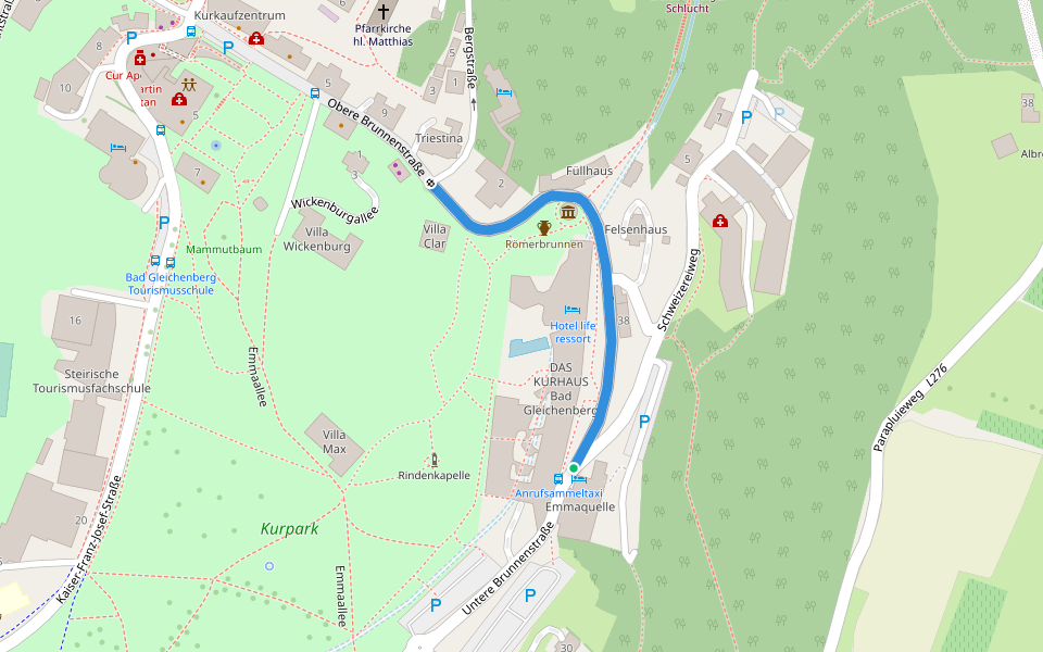 Untere Brunnenstraße walking route map in Bad Gleichenberg