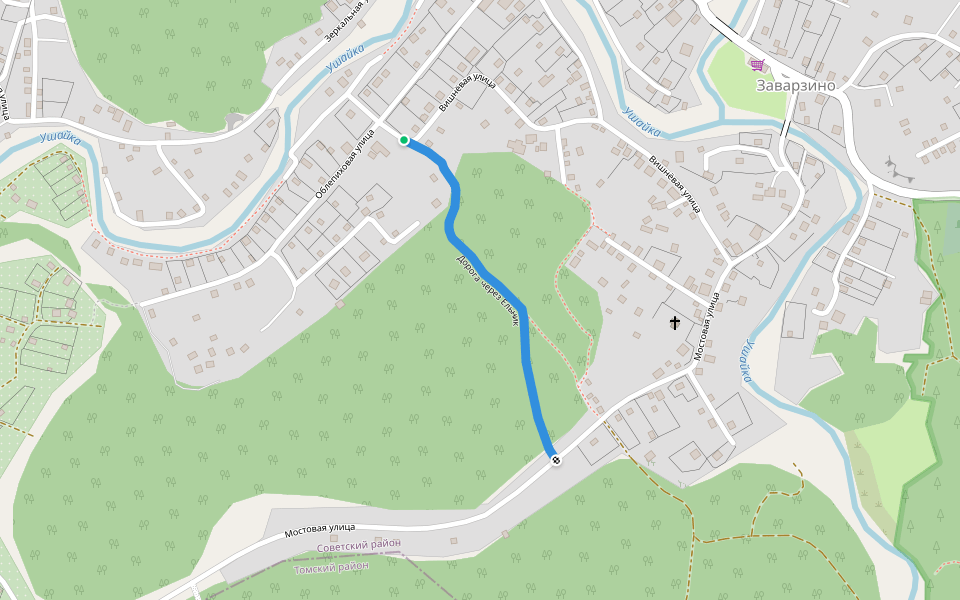 Дорога через Ельник walking route map in Zavarzino