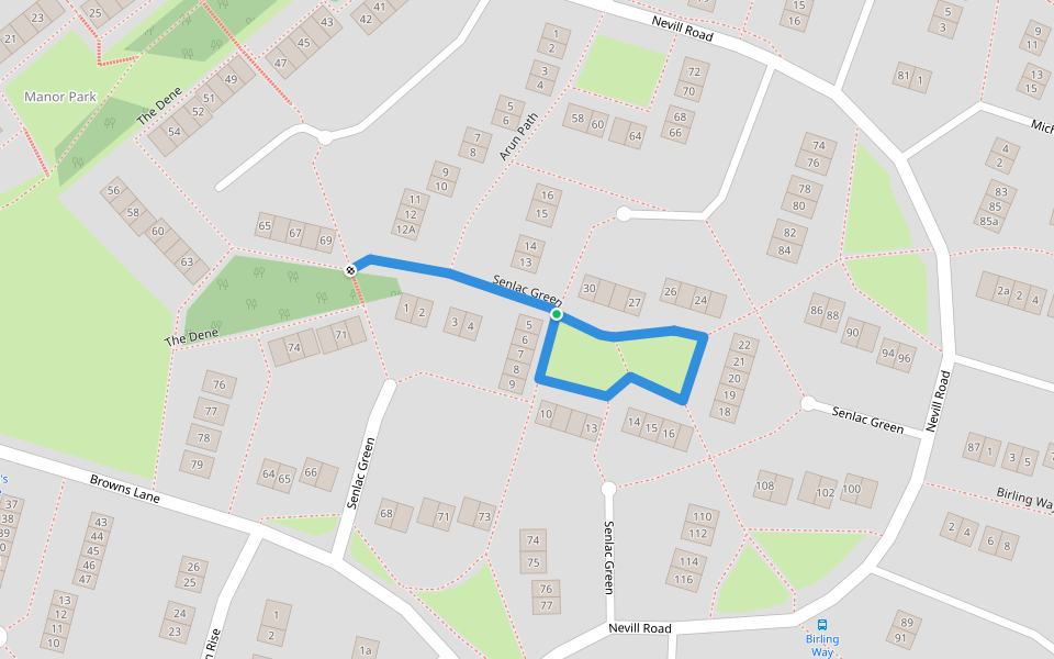 Senlac Green walking route map in Uckfield