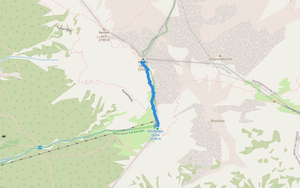 Reither Spitze Normalweg walking route map in Reith bei Seefeld