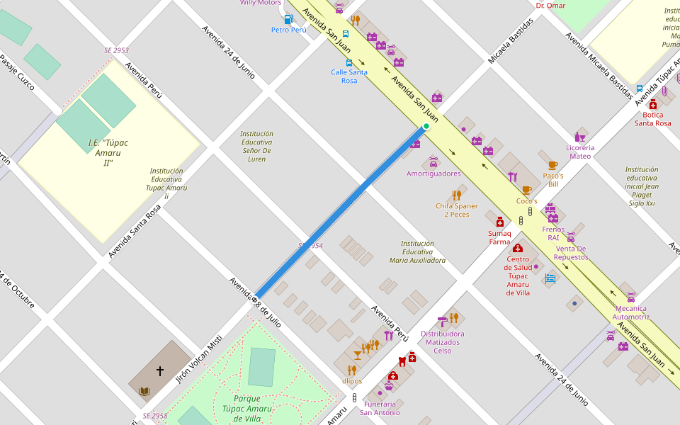 Micaela Bastidas walking route map in Cercado de Lima