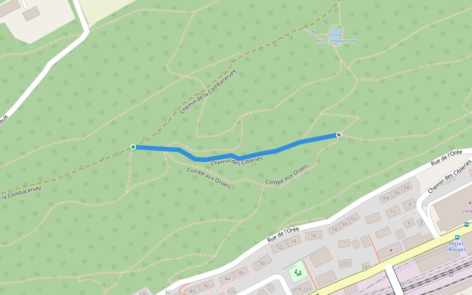 Chemin des Cibleries walking route map in Les Bois