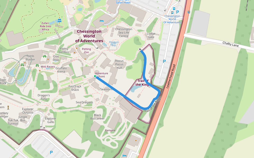 Trail of the Kings walking route map in Chessington