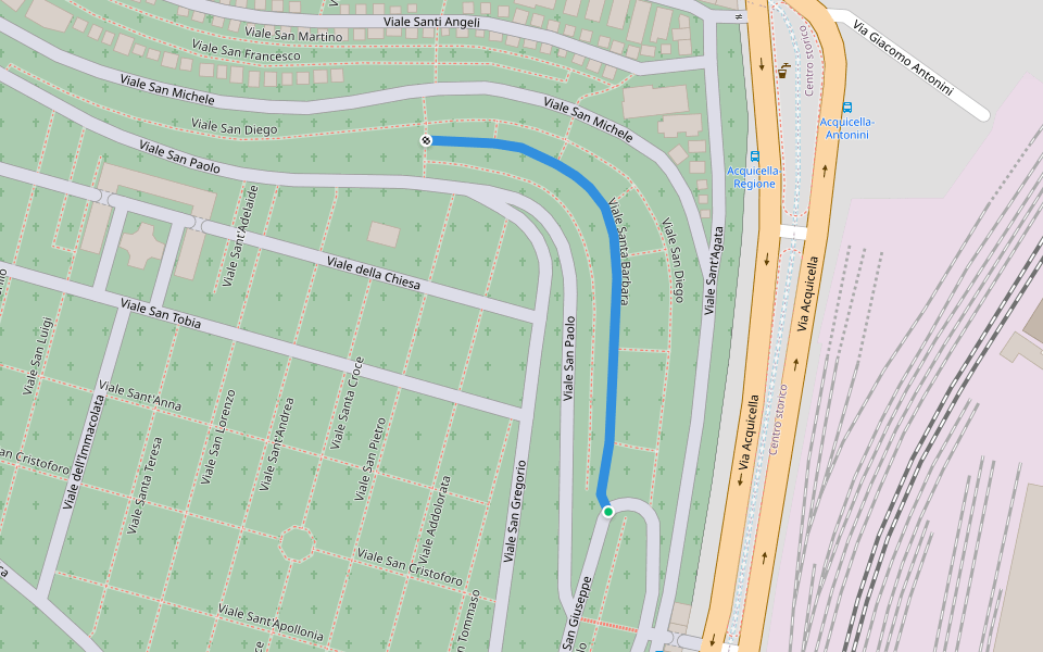 Viale Santa Barbara walking route map in Catania
