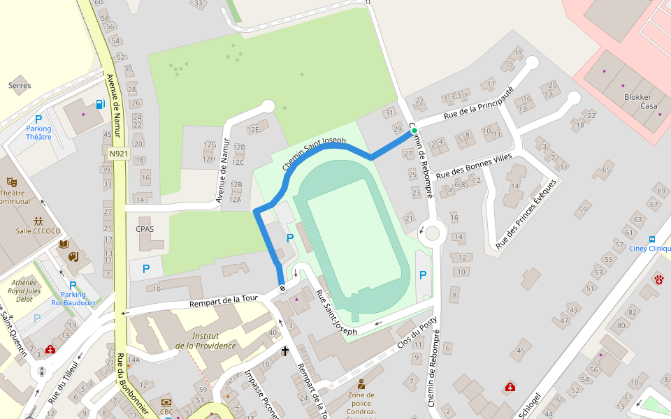 Chemin Saint Joseph walking route map in Ciney