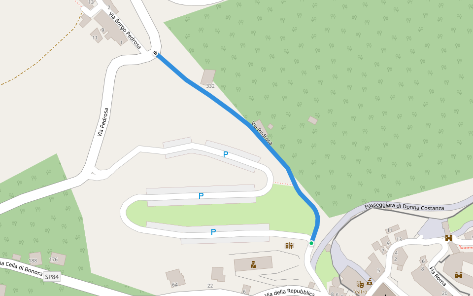 Via Pedrosa walking route map in Montefiore Conca