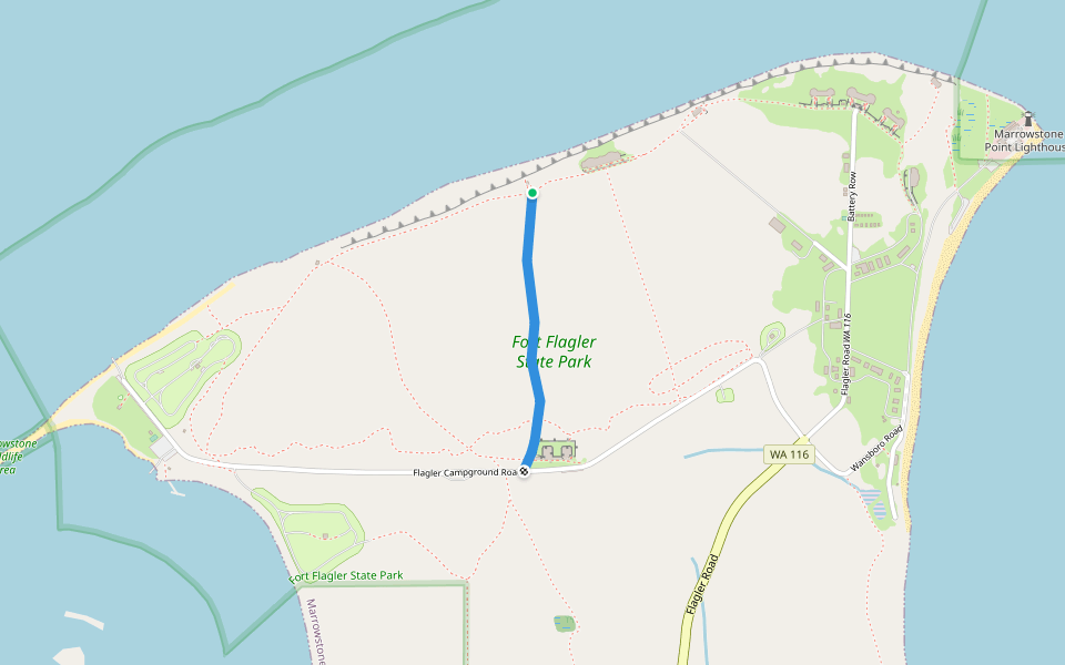 Fire Control Station Trail walking route map in Marrowstone