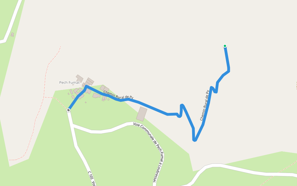 Chemin Rural de Py walking route map in Loubressac