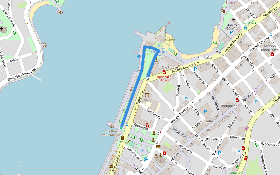 Τζιαρντίνι walking route map in Chalkida