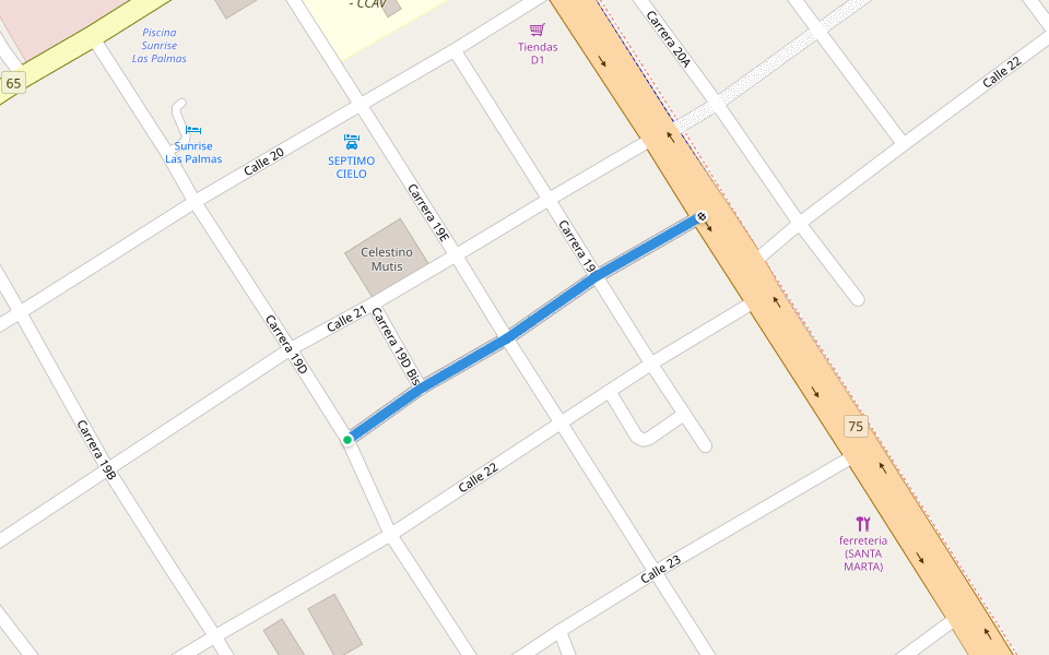 Calle 21A walking route map in San José Del Guaviare