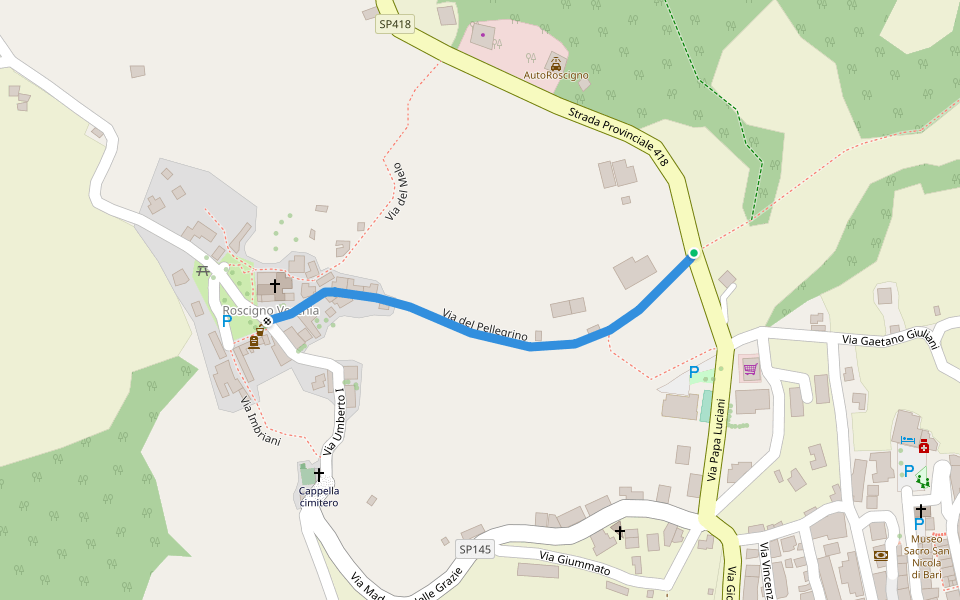 Via del Pellegrino walking route map in Roscigno