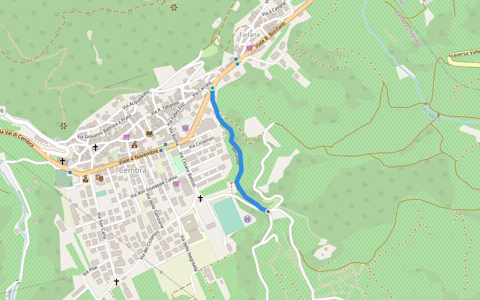 Becarine walking route map in Cembra