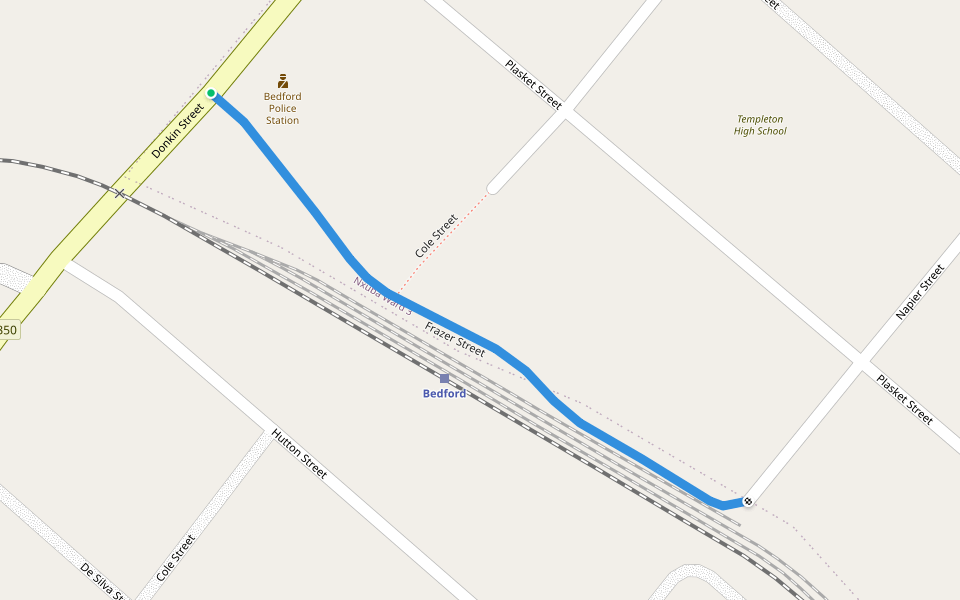 Frazer Street walking route map in Bedford