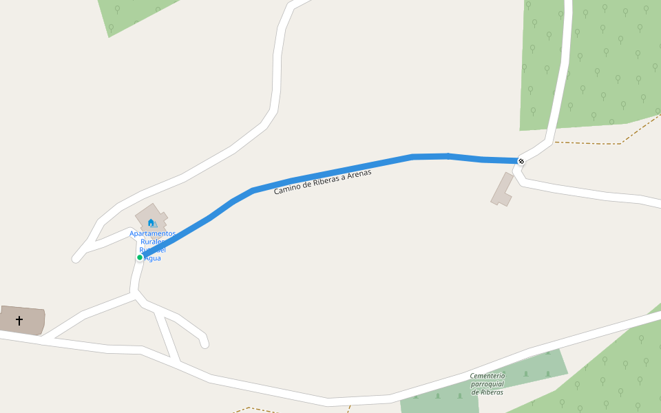 Camino de Riberas a Arenas walking route map in Riberas