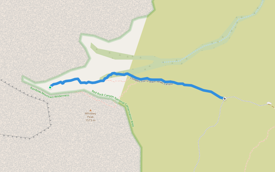 Climbers trail to Black Velvet Canyon walking route map in Mountain Springs